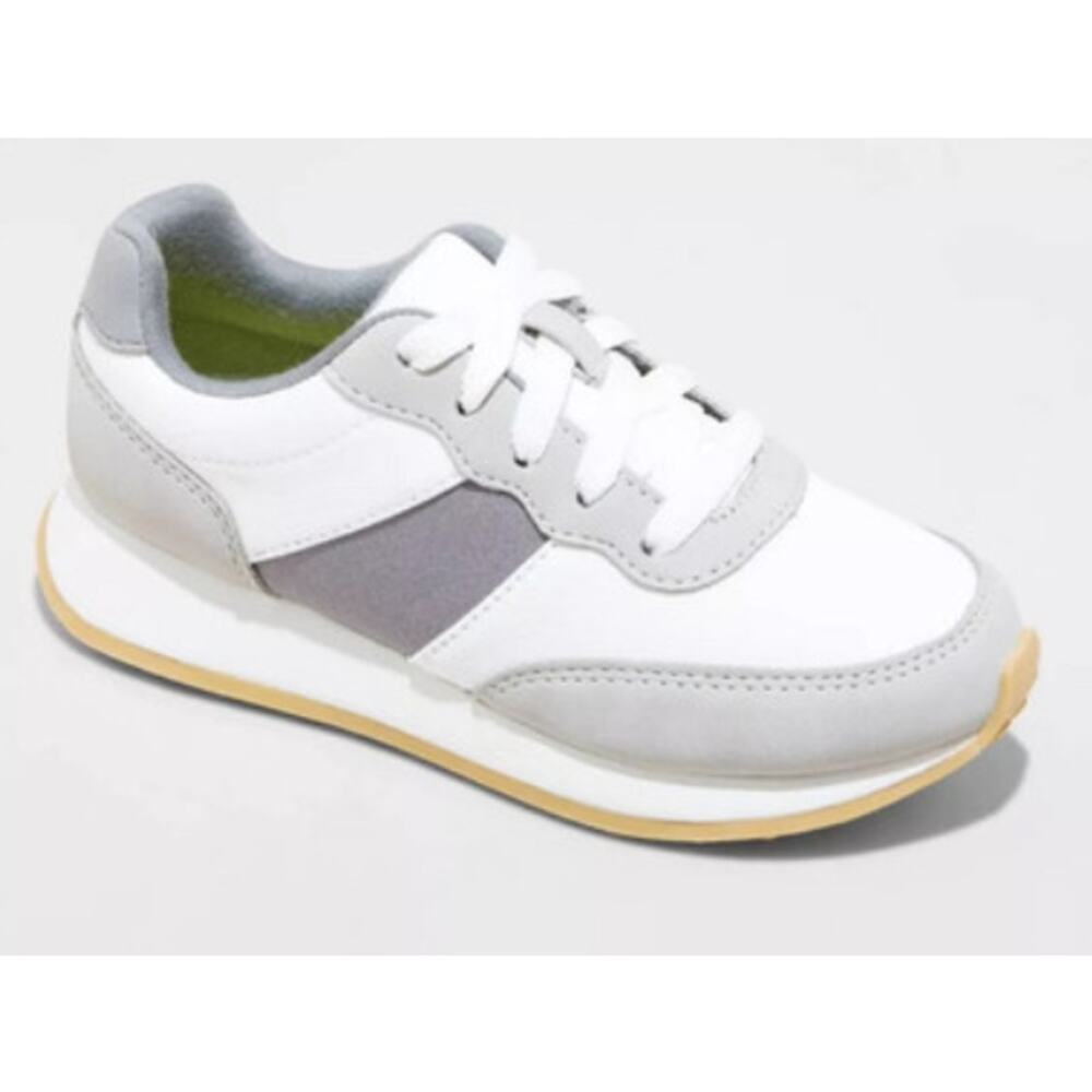 Cat & Jack Brock Jogger Athletic Sneaker Boys 5 Gray White Lace Up Low Top Shoes